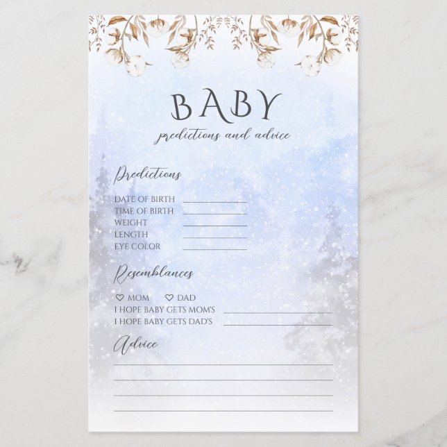 Winter Predictions And Advice Baby Shower  (Front)