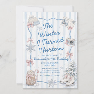 Winter Preppy I Turned Thirteen 13th Birthday Invitation