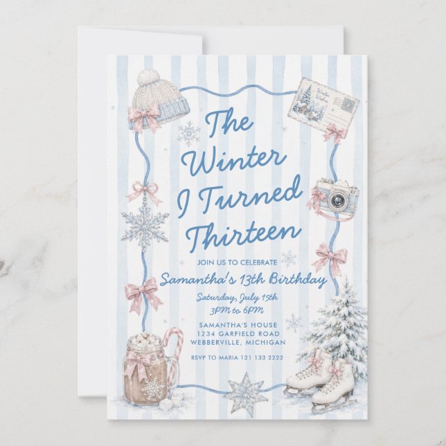 Winter Preppy I Turned Thirteen 13th Birthday  Invitation (Front)