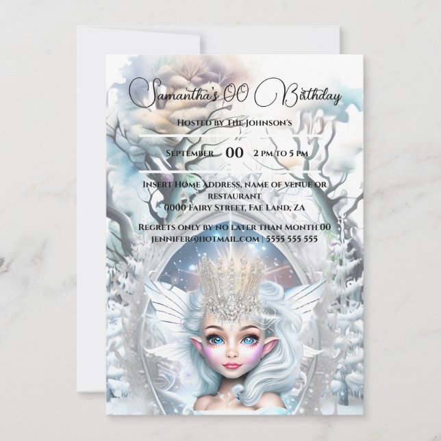Winter princess rhinestone crown enchanted forest  invitation (Front)