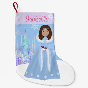 Winter Princess With Dark Brown Hair Small Christmas Stocking