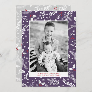 Winter Purple Berries Christmas Holiday Flat Card