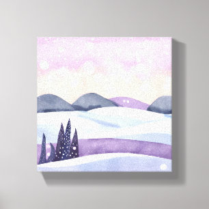 Winter Purple Hills Watercolor Canvas Print