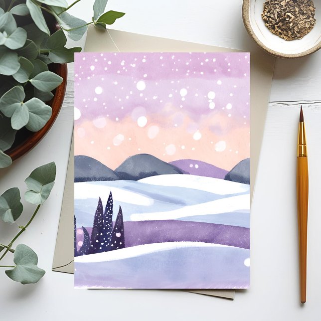 Winter Purple Hills Watercolor Holiday Card (Creator Uploaded)