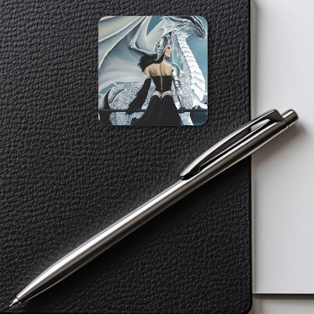 Winter Queen White Dragon Fantasy Square Sticker (Creator Uploaded)