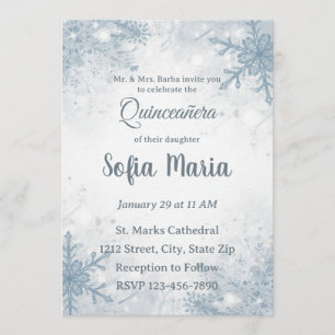 Winter Quinceañera Invitation – Snowflakes, Silver