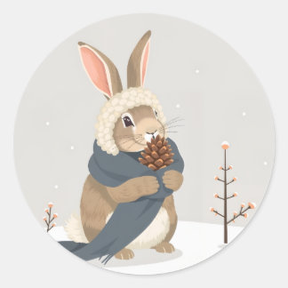 Winter rabbit fun Christmas Classic Round Sticker