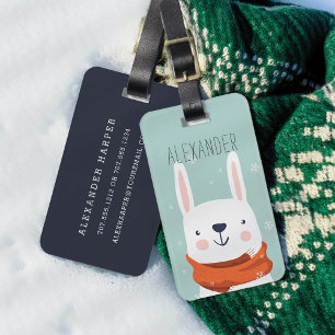 Winter Rabbit Personalised Bag Tag   Mint