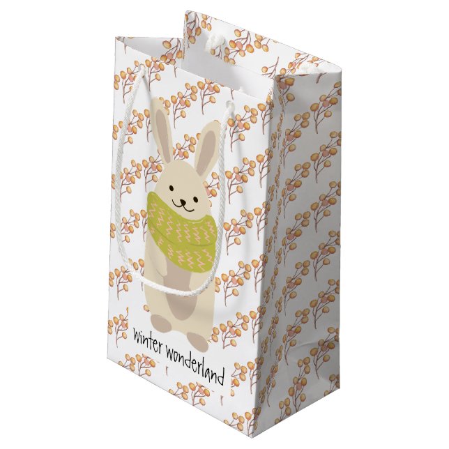 Winter Rabbit With His Striped Scarf Small Gift Bag (Back Angled)