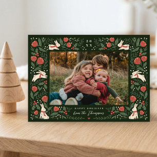 Winter Rabbits Woodland Christmas Photo Folded Holiday Card