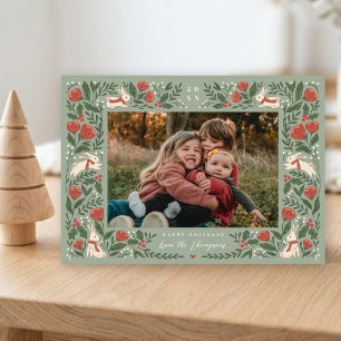 Winter Rabbits Woodland Christmas Photo Folded Holiday Card