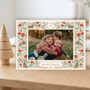 Winter Rabbits Woodland Christmas Photo Folded Holiday Card