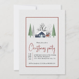 Winter racoon trees and snowfall Christmas party Invitation