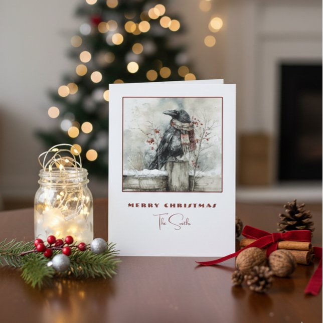 Winter Raven Crow Christmas Card with Cozy Scarf (Creator Uploaded)