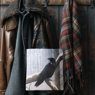 Winter Raven Forest Tote Bag