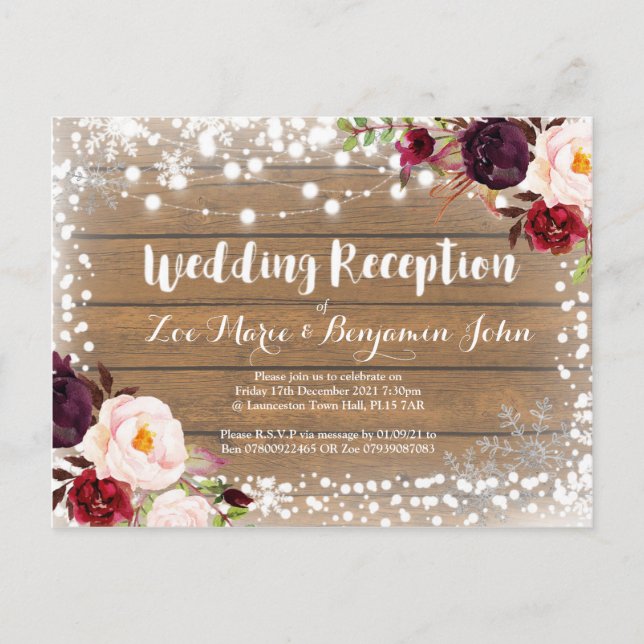 Winter Reception Wedding enclosure cards (Front)