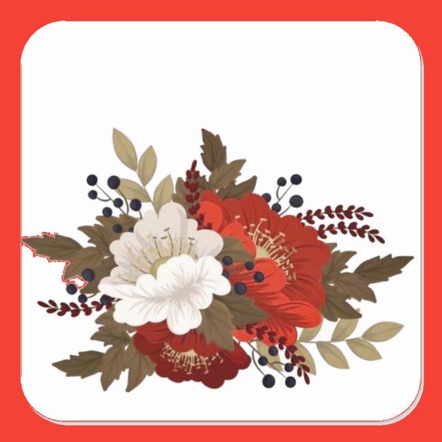 Winter Red and white floral Square Sticker (Creator Uploaded)