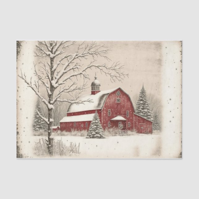 Winter Red Barn Tissue Paper (Front)
