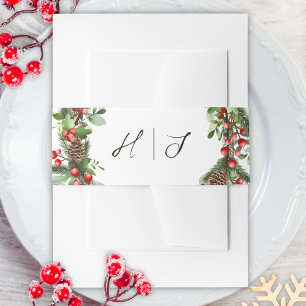 Winter Red Berries Christmas Invitation Belly Band
