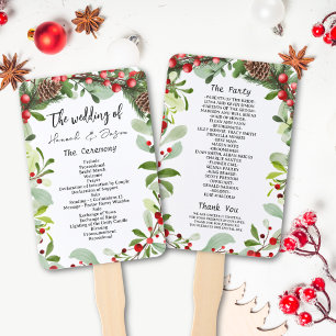 Winter Red Berries Christmas Wedding Program Hand Fan