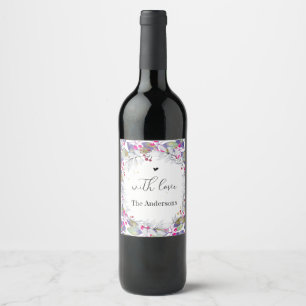 Winter Red Berries Family Name Christmas  Wine Label