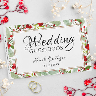 Winter Red Berries Greenery Wedding Guest Book