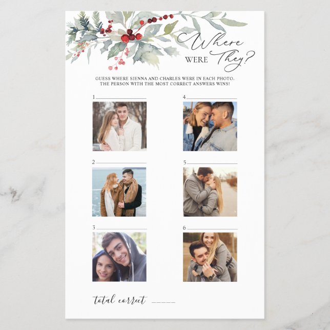 Winter Red Berries Greenery Where Were They Game Flyer (Front)