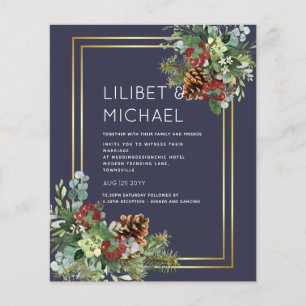 Winter Red Berries Pine Cones Wedding Flyer