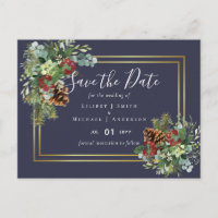 Winter Red Berries Pine Cones Wedding