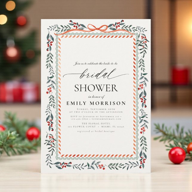 Winter Red Bow & Ribbon Watercolor Bridal Shower Invitation (Creator Uploaded)