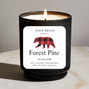 Winter Red Buffalo Plaid Bear Candle  Square Sticker