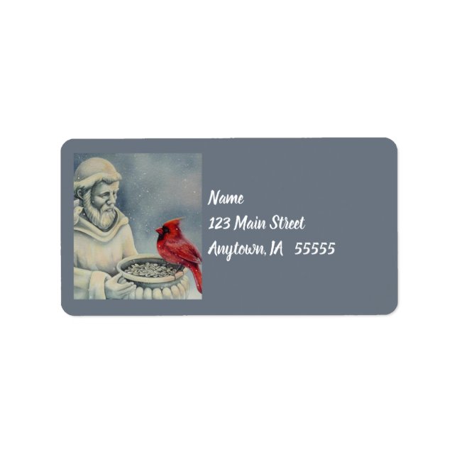 Winter Red Cardinal Bird St Francis Watercolor Art Label (Front)