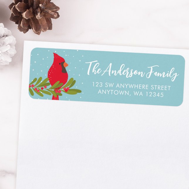 Winter Red Cardinal Blue Christmas Return Address (Creator Uploaded)