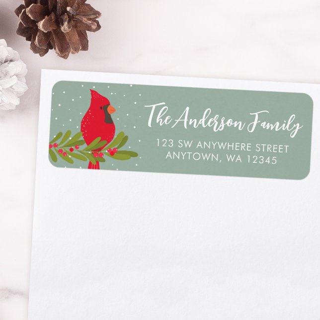 Winter Red Cardinal Green Christmas Return Address (Creator Uploaded)
