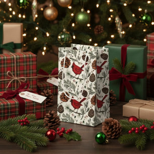 Winter Red Cardinal in Pine Tree Small Gift Bag