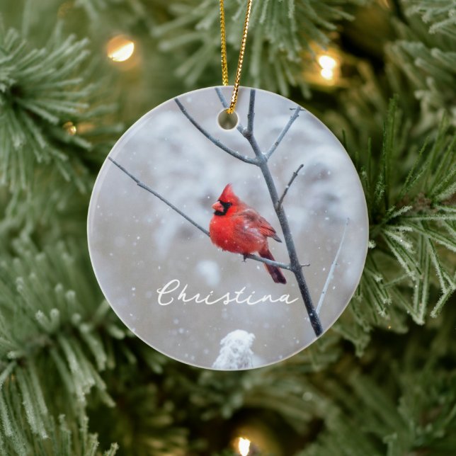 Winter Red Cardinal in Snow Ceramic Tree Decoration (Tree)