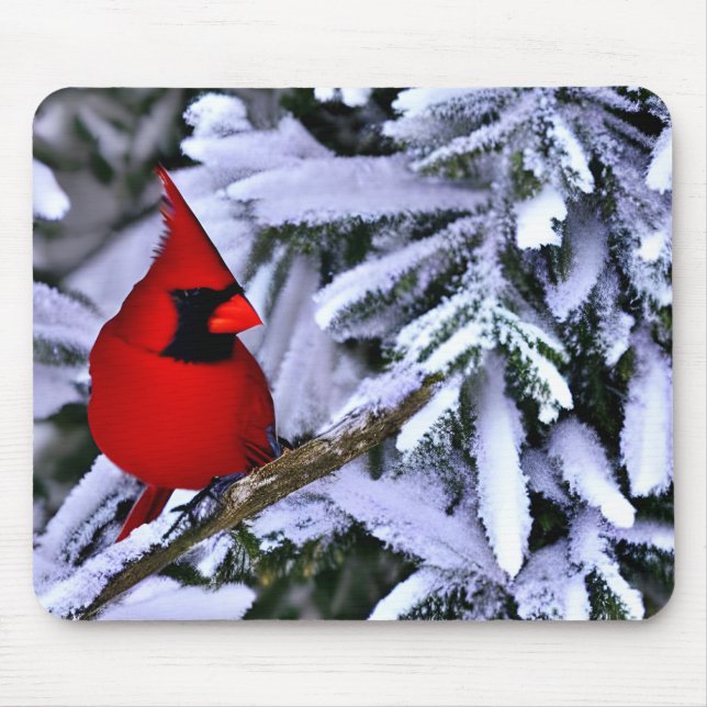 Winter Red Cardinal Mouse Pad (Front)