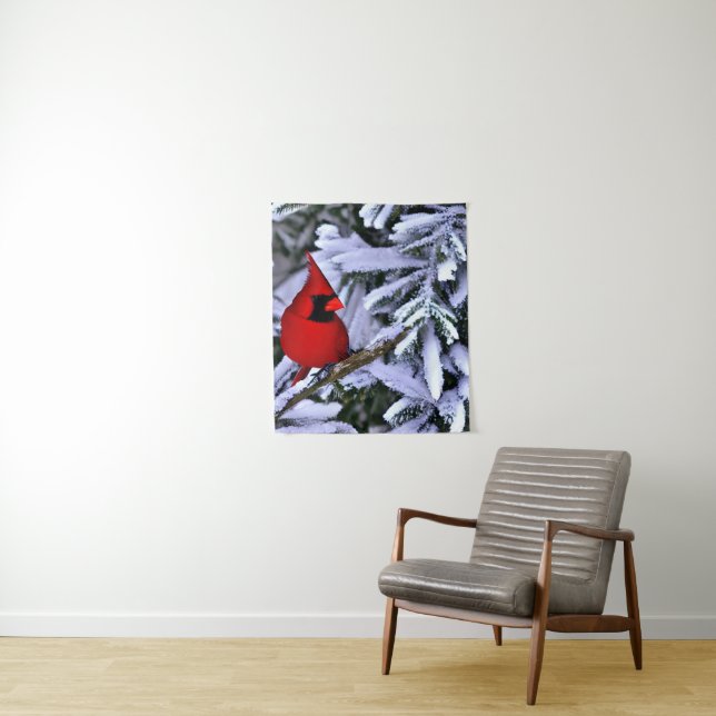 Winter Red Cardinal Tapestry (In Situ)