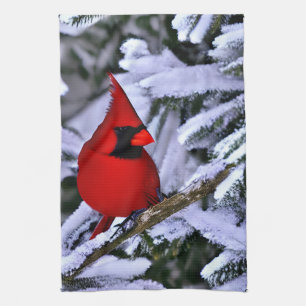 Winter Red Cardinal Tea Towel