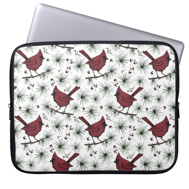 Winter Red Cardinals Christmas Pattern Laptop Sleeve (Front)