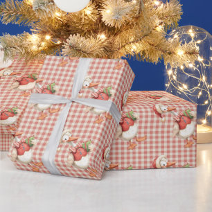 Winter Red Christmas Silly Goose 1st birthday Wrapping Paper