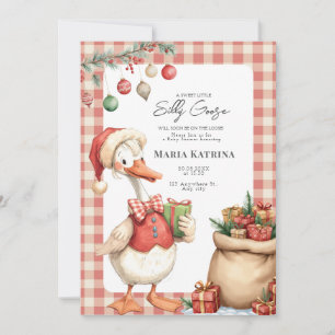 Winter Red Christmas Silly Goose Baby Shower Invitation