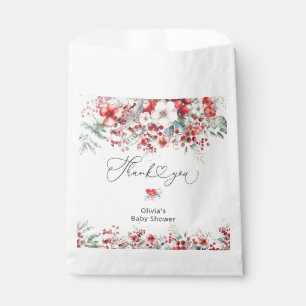 Winter Red Floral Foliage Baby Shower Thank You Favour Bags
