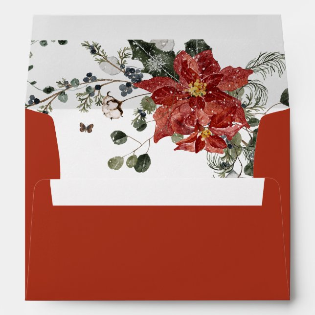 Winter Red Floral Wedding Envelope (Back (Bottom))
