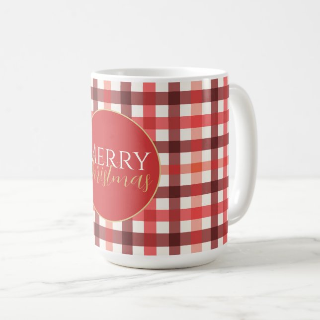 Winter Red Gingham Plaid Chequered Pattern Coffee Mug (Front Right)