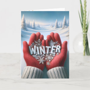 Winter Red Gloves Winter Text Card
