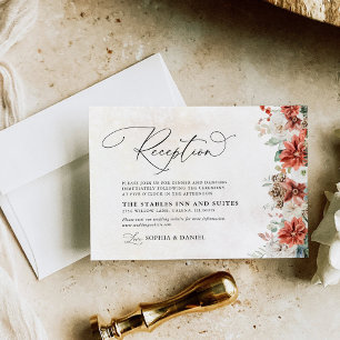 Winter Red Green Pinecone Wedding Reception Card