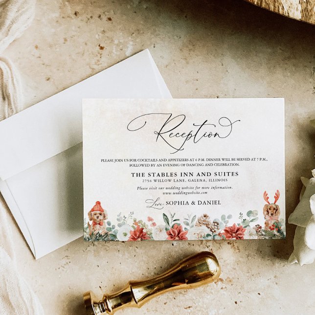Winter Red Green Pinecone Wedding Reception Card (Creator Uploaded)
