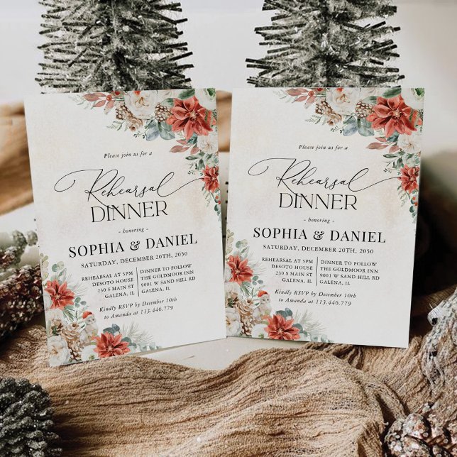 Winter Red Greenery Pinecone Rehearsal Dinner Invitation (Creator Uploaded)