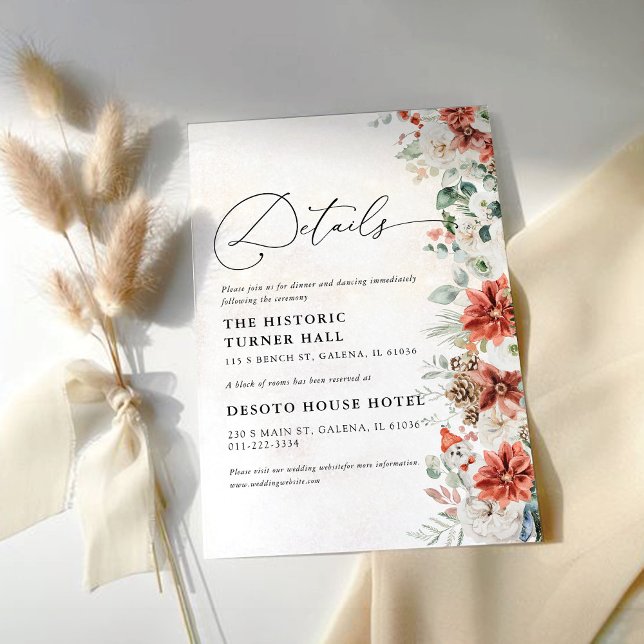 Winter Red Greenery Pinecone Wedding Details Card (Creator Uploaded)